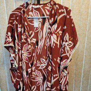Maurice's Ruana / Kimono ONE SIZE Brownish Red Floral NWT